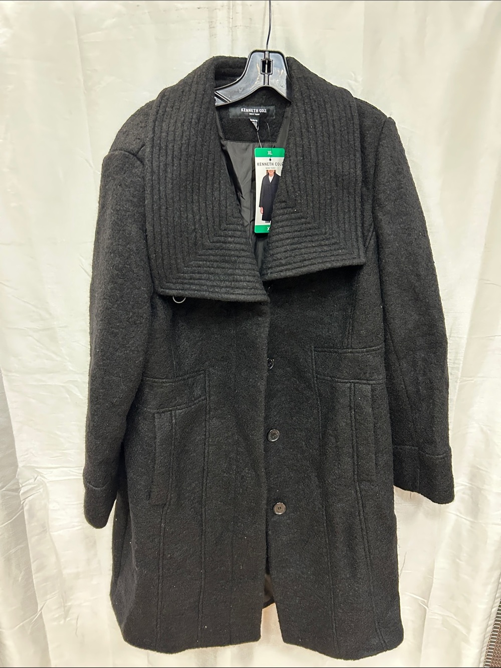 Kenneth Cole Black Shawl-Collar Wool Blend Pea Coat